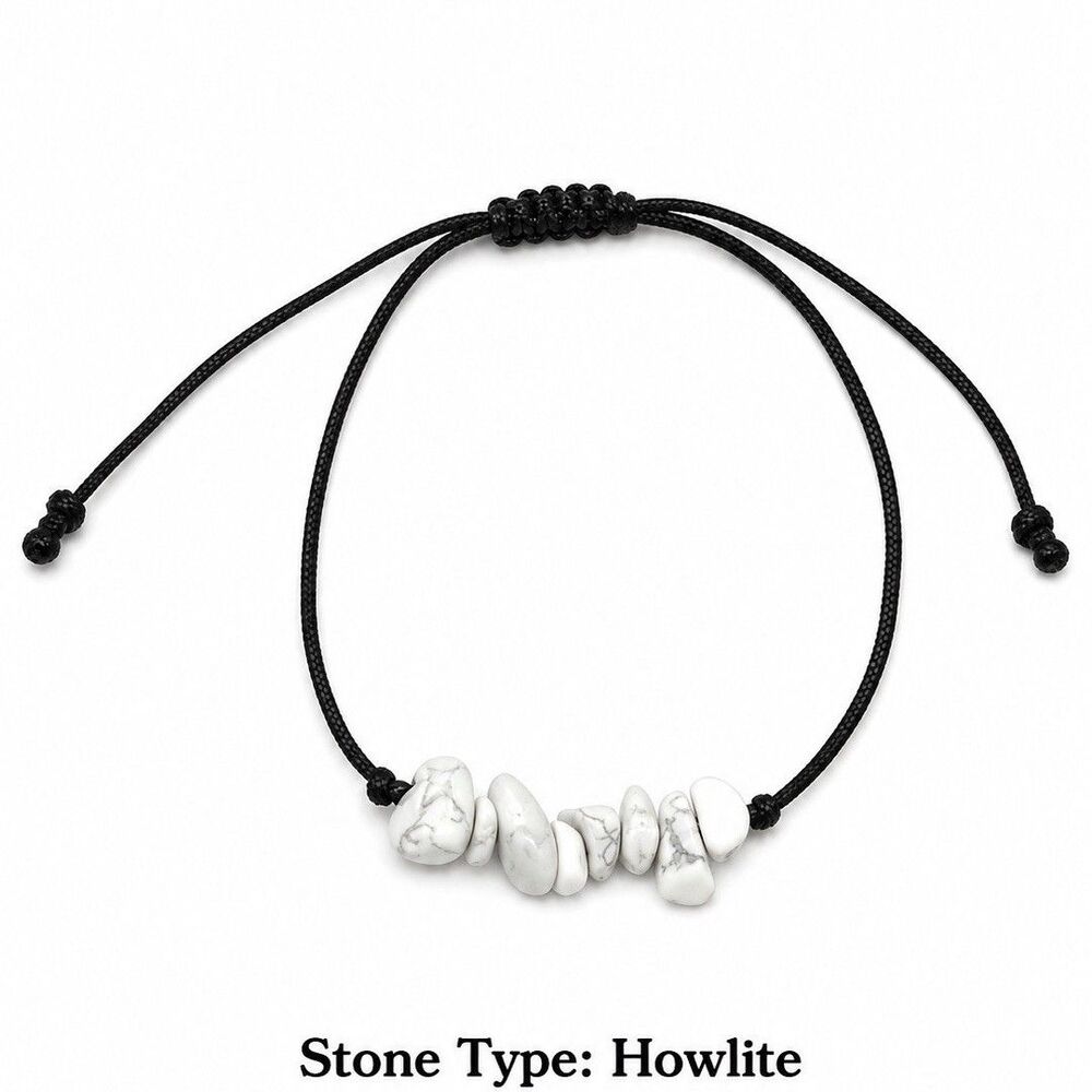 Adjustable Black Cord Slide Bracelet White Howlite Chip Bead Handmade